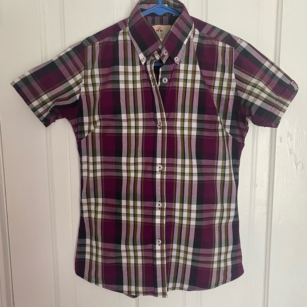 Real Hoxton Purple and Olive button down